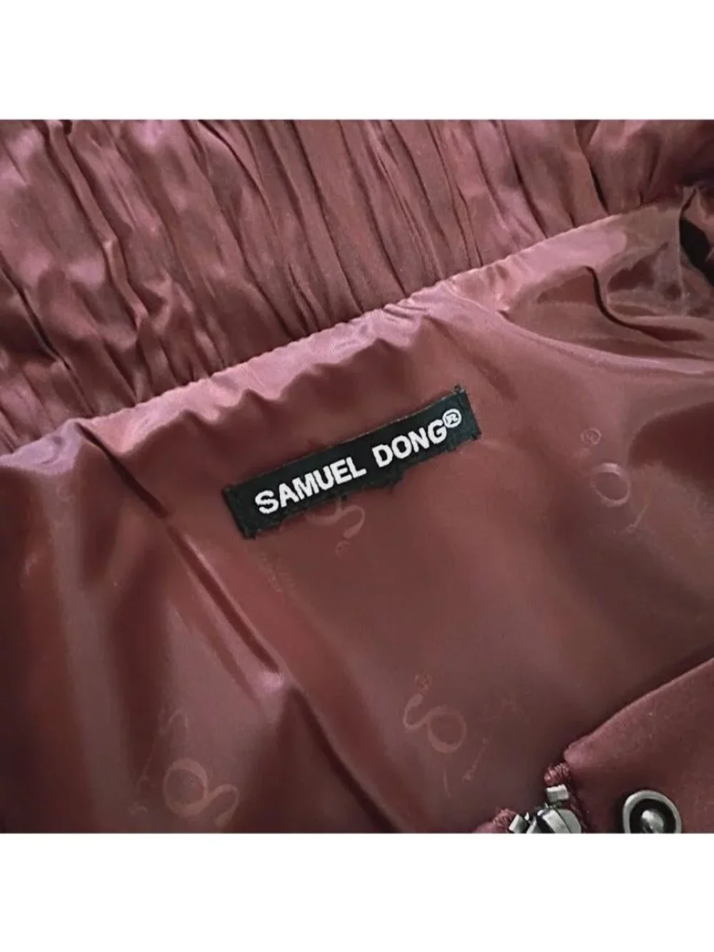 Samuel Dong Brown Ruched Long Sleeve Coat Dress With Belt High Collar & Full Ski - Picture 4 of 13